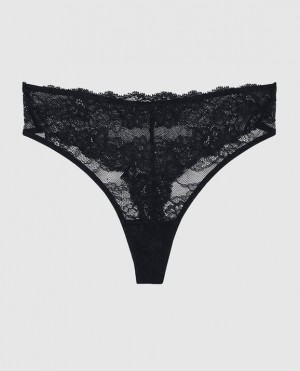 La Senza High Waist Thong Panty Women's Underwear Black | otk3LVF7