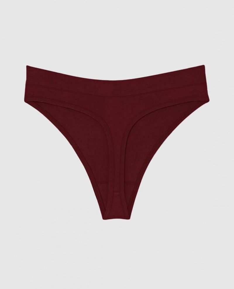 La Senza High Leg Thong Panty Women's Underwear Red Burgundy | auYOuKQc