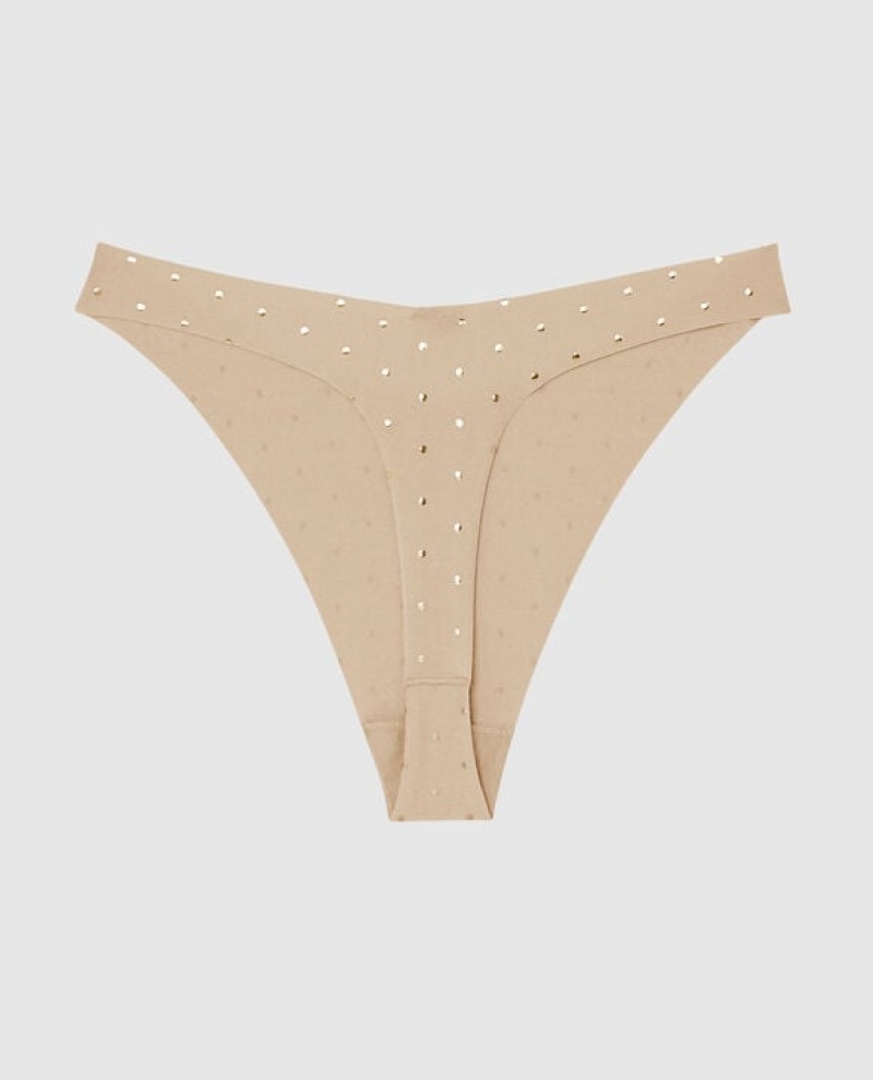 La Senza High Leg Thong Panty Women's Underwear Foiled Dot Rosetan | R3F2CzsR