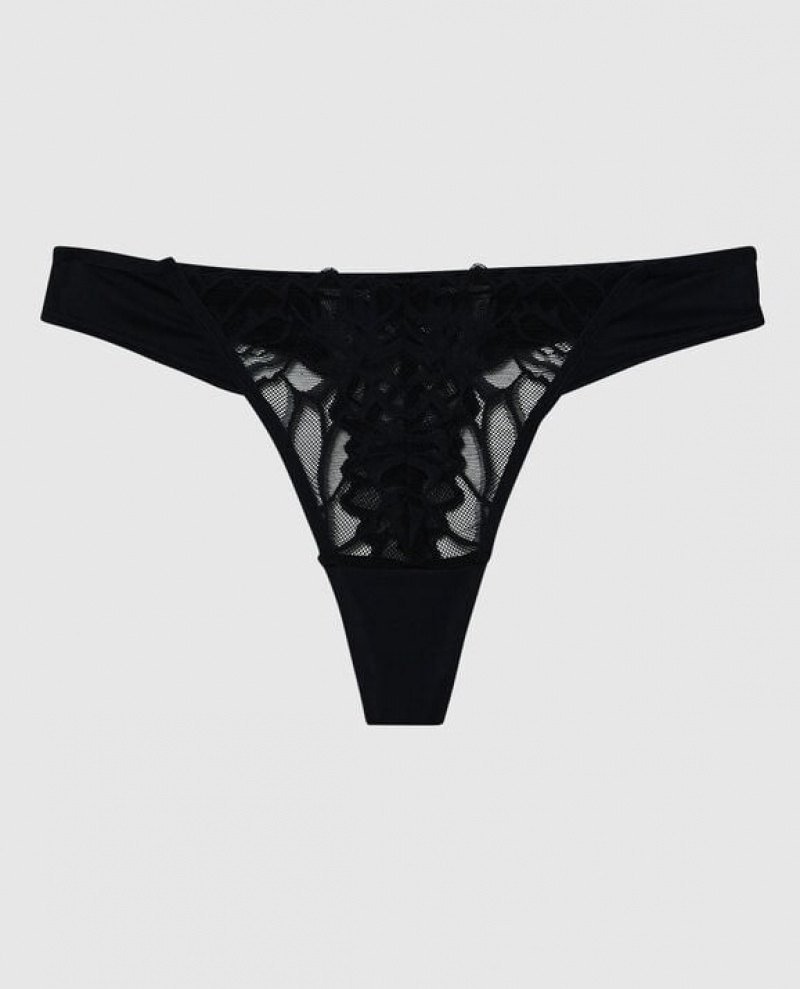 La Senza High Leg Thong Panty Women\'s Underwear Black | AdqcYcZM