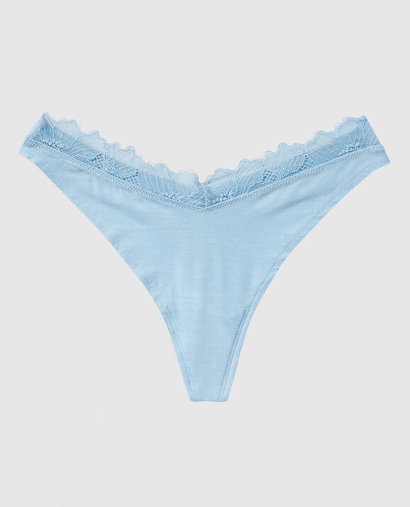 La Senza High Leg Thong Panty Women\'s Underwear Blue | uMMMiTMz