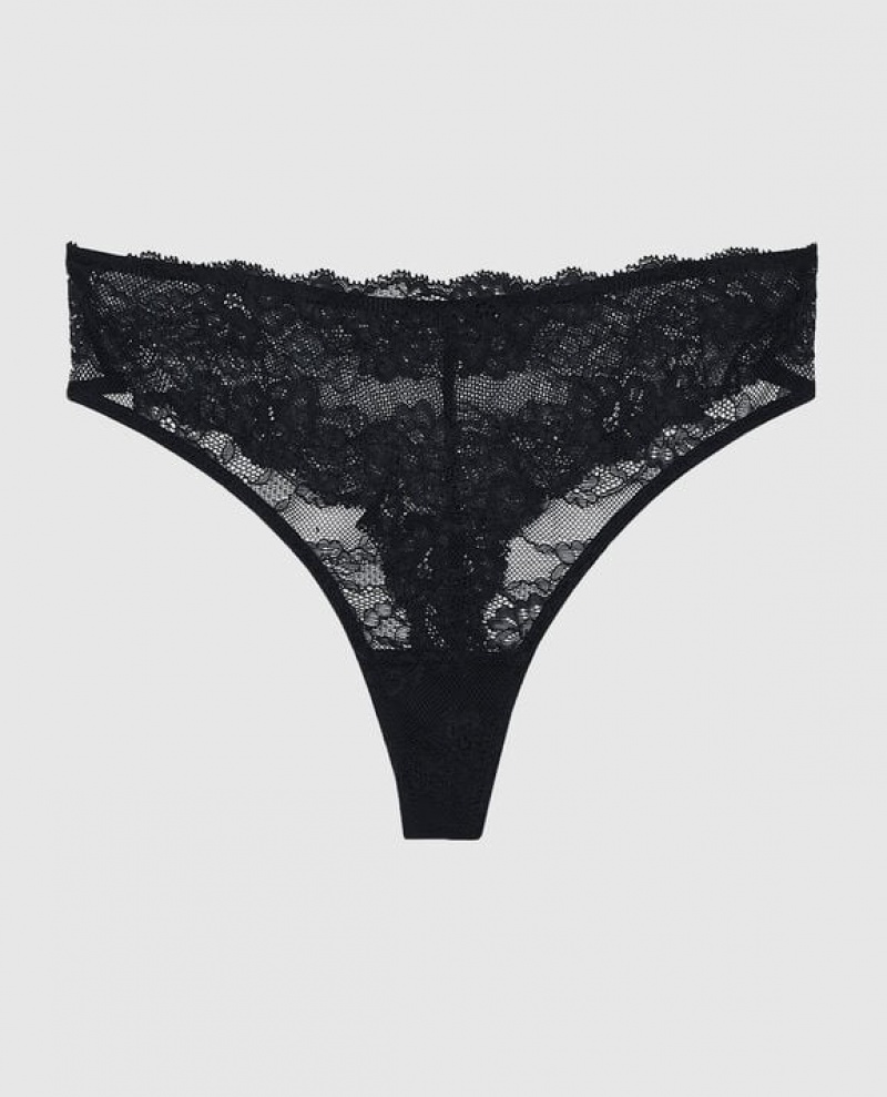 La Senza High Waist Thong Panty Women\'s Underwear Black | otk3LVF7