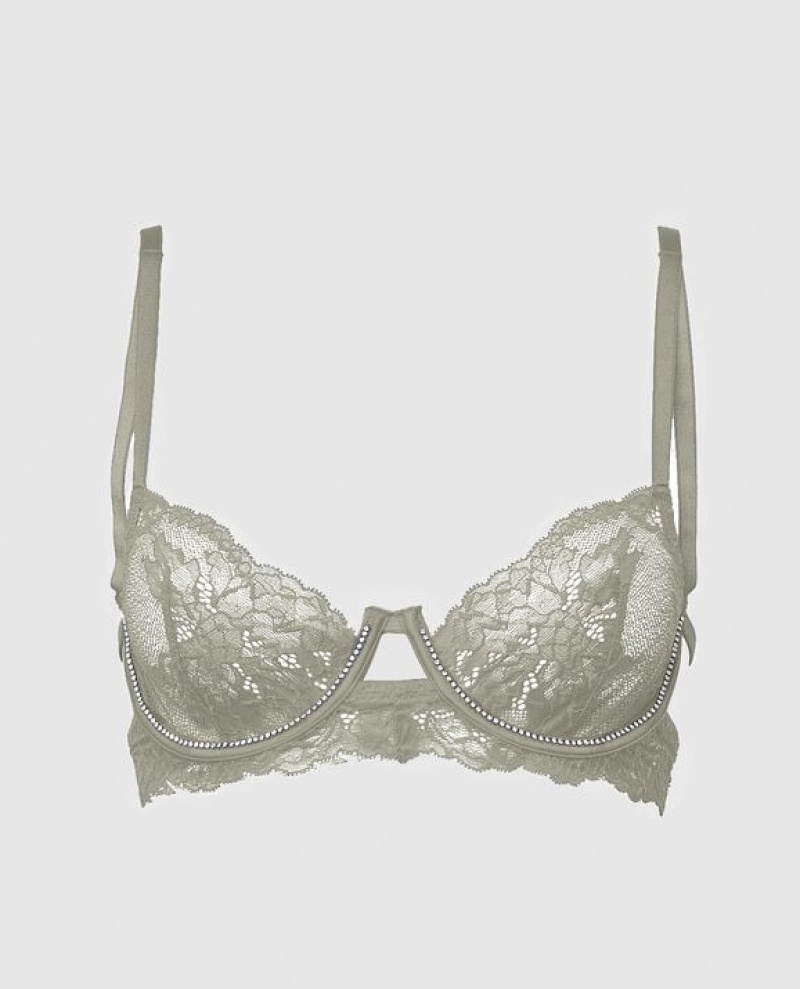 La Senza Unlined Balconette Lace Bra Women\'s Pajamas Silver | wfIqnduU