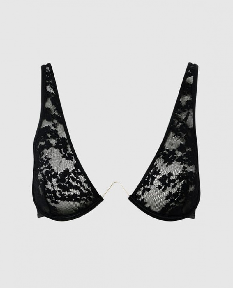 La Senza Unlined Lace Bra Women\'s Pajamas Black | yRGfLpvg